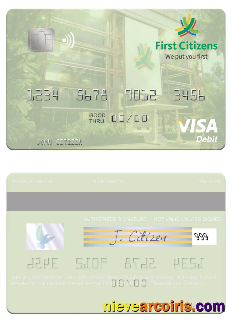 Trinidad and Tobago First Citizes Bank visa debit card